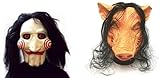 thematys 2X Set Saw Jigsaw Schwein + Killer Horror Maske mit Haaren - Verkleidung Fasching, Karneval, Mottoparty & Halloween - Kostüm Männer Frauen Erwachsene - Latex Einheitsgröße