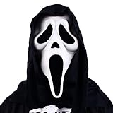 MOREASE Halloween Geistermaske Horror Scream Geister Maske - Gruselige Halloween Maske mit Kapuze Haube Halloween Ghostface Maske Grusel Vollkopfmaske