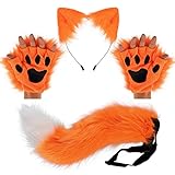 Wolf Fuchs Schwanz Clip Ohren und Handschuhe Set Halloween Weihnachten Fancy Party Kostüm Spielzeug Geschenk für Kinder oder Erwachsene (orange)