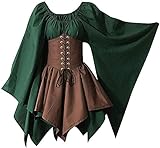 Yeehliny Damen Gothic Kleid Mittelalterliches Kostüm Mittelalter Kleid mit Trompetenärmel Retro Kostüm Gothic Renaissance Viktorianisches Prinzessin Kleidung Hexenkostüm Schnürkleid