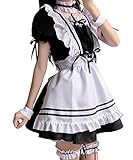 Aurueda Anime French Maid Dress Niedliche Maid Cosplay Kleid für Halloween Maid Kostüm Outfit Set Schwarz, Größe XL