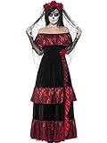 Halloween! Smiffys Kostüm Tag der Toten Braut,mit Kleid und Rosenschleier, Schwarz, Größe: 48-50