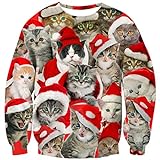 Goodstoworld Hässliche Weihnachtspullover 3D Katze Unisex Männer Pullover Weihnachten Sweatshirt Ugly Christmas Sweater Cat S