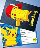 12 Einladungskarten und 12 Umschläge für Geburtstagsfeiern und Kindergeburtstag Pokemon Nr. 05