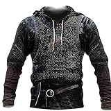 XBOMEN Ragnar Lothbrok Viking Armor Chain Full Printed 3D Hoodie, Zipper Hoodie, Sweatshirt, Nordische Mythologie Pagan Amulett Kostüm (Color : A, Size : L)