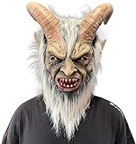 Lucifer Maske mit Hörnern Gruseliger Teufel Krampus Masken Halloween Cosplay Kostüm Requisiten (Grau)