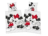 Disney Mickey + Minnie Partner Bettwäsche Doppelpack 80x80cm 135x200cm, 100% Baumwolle mit Reißverschluss