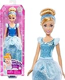 Disney Princess Cinderella - Bewegliche Puppe mit glitzerndem Outfit, abnehmbaren Schuhen und Diadem, kämmbares Haar für Frisierspaß, für Kinder ab 3 Jahren, HLW06