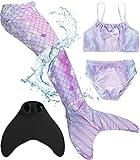 Corimori – Meerjungfrau-Schwimm-Flosse mit Bikini für Kinder, Meerjungfrau Aqua, Meerjungfrauen-Flosse zum Schwimmen, mehrteiliges Set für Mädchen, Lila-Kombi Körpergröße bis 130cm
