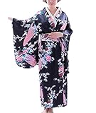 Botanmu Frauen Kimono Robe Japanische Kleid Fotografie Cosplay Kostüm 5 Farben (Schwarz)