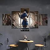 Wondbeau Leinwanddrucke Modulare Wandkunst Wandaufkleber 5 Teiliges Wandbild Druck auf Leinwand Malerei Moderne Abstrakte Poster Mit Rahmen L/150cm×80cm Yasuo,Spielfigur