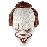 LePyCos Stephen King's It Mask with Horrible Bloody Mouth and Hair Pennywise Clown Scary Halloween Kostüm Weiß Einheitsgröße
