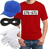 Banditen Bande Panzerknacker Kostüm Karneval JGA Herren T-Shirt + MÜTZE + Maske + Handschuhe M Rot