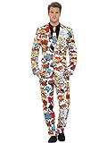 Smiffys, Herren Comic Strip Anzug Kostüm, Jacke, Hose und Krawatte, Mehrfarbig (Red & White) ,Größe: M, 43526