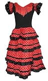 La Senorita  Spanische Flamenco Kleid / Kostüm - für Mädchen / Kinder - Schwarz / Rot (Größe 92-98 - Länge 65 cm- 4-5 Jahr, Mehrfarbig)