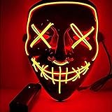 Sinwind LED Purge Maske, The Purge Maske, Halloween Maske LED, LED Mask mit 3 Blitzmodi für Party Halloween Fasching Karneval Kostüm Cosplay Dekoration (Rot)