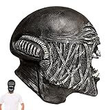 Wuling Halloween Xenomorph Kopfbedeckung - Halloween Männer Alien Xenomorph Latex Kopfbedeckung - Realistisches Horrorgesicht Kostüm Requisiten Zubehör, Schwarz