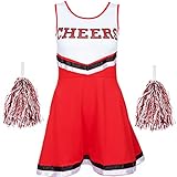 Redstar Fancy Dress - Damen Cheerleader-Kostüm - Uniform mit Pompons - Halloween, American High School - 6 Größen 34-44 - Rot - M