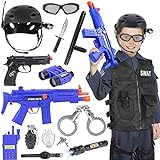 Tacobear Kinder Polizei Swat Kostüm Set mit Taktische Weste Handschellen Abzeichen Helm Brille Fernglas Swat Polizei Spielzeug Schutzweste für Kinder Jungen