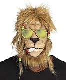 shoperama Maske Kiffender Rasta Löwe mit Haaren und Brille Latexmaske Karneval lustig