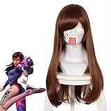 Blizzard Overwatch D.VA Song Hana Red Brown Face Cosplay Anime Wig