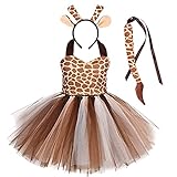 IMEKIS Kinder Baby Mädchen Tier Cosplay Kostüm Prinzessin Verkleidung Giraffe Tüll Kleid mit Stirnband und Schwanz 3tlg Halloween Weihnachts Karneval Outfit Braun 7-8 Jahre