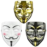 DWTECH Guy-Fawkes-Maske für Erwachsene/Kinder, Motiv: V wie Vendetta, 3 Stück Anonymous Mask