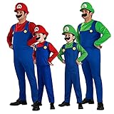 VISVIC Super Mario Luigi Bros Cosplay Kostüm Outfit Kostüm Unisex Herren Erwachsene Kinder Jugendliche Neu,Mann Luigi Green,S