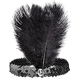 Widmann 8668F - Pailletten Stirnband mit 2 Federn und 1 Juwel, schwarz, 20er Jahre, Charleston, Flapper, Motto-Party, Karneval