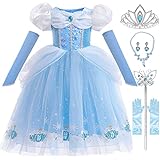 Snyemio Aschenputtel Kleid für Mädchen Prinzessin Cinderella Kostüm Fasching Kinder Verkleidung mit Zubehör Karneval Halloween, Blau, 104-110(Etikett 100)