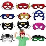 LUKIUP 12 Stück Superhelden Masken, Kinder Party Masken, Filz Superhero Cosplay Party Masken Halbmasken mElastischen Seil für Erwachsene und Kinder Geburtstagsparty