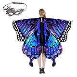 MiiDD Schmetterling Kostüm Damen,Halloween Kostüm Umhang mit Kapuze,Verkleidung Schmetterlingsflügel Fasching Karneval Kostüm Damen mit Gesichtsbedeckungen(Blau)