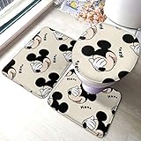 Mickey Mouse Badteppich-Set, 3-teilig, Badteppich-Set, weiche Anti-Rutsch-Pads, Badematte + Kontur-Pads + WC-Deckelbezug, saugfähiger Teppich Bad und Matte Anti-Rutsch-Pads-Set