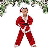 WRGUOIU Kinder Weihnachtsmann Kostüm, Santa Claus Anzug für Kinder Jungen, Red Deluxe Samt Santa Kostüm Outfit für Jungen Party Cosplay, 3-5Y