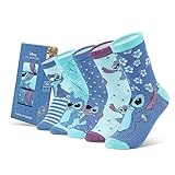 Disney Bunte Socken, 5er-Pack Damen Socken mit Beliebten Charakteren, Weiche und Atmungsaktive Socken Damen Schuhe, Niedlich und Lustige Socken für Teenager und Frauen, Blue Stitch