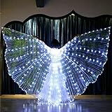 POHOVE LED Isis Flügel, 360 Grad leuchtendes Bauchtanz-Kostüm, LED Bauchtanzflügel mit Teleskopstäben für Bühne, Festival und Party (weiß)