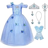 Mädchen Prinzessin Kostüm Aschenputtel Kleid Schmetterling Verrücktes Kleid Partei Kostüm(Blau01-140)