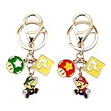 wopin 2 Stück Super Mario Schlüsselanhänger, Super Mario Metall Schlüsselanhänger mit Super Mario Figuren Anhängern,Perfektes Geburtstags-geschenk