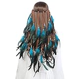AWAYTR Feder Kopfschmuck Boho Hippie Stirnband - Fancy Federschmuck Böhmische Kopfbedeckung Quaste für Damen Mädchen Karneval Kopfschmuck, Blau, Einheitsgröße