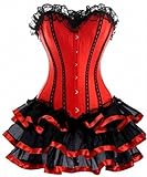 KUOSE Moulin Rouge Gothic Corsagenkleid Korsett Spitenrock Übergrößen S-6XL, Rot, EUR(40-42)2XL