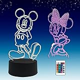 2 in 1, Mickey ,Minnie mouse,3D Illusions LED Anime Lampe,16 Farben RGB Fernbedienung,Schreibtisch nachtlicht für kinderzimmer
