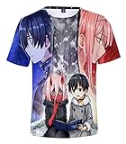 Herren Anime Zero Two Druck T-Shirt Darling in The Franxx Kurzarm HIRO Ichigo Cosplay Kostüm Shirt,06658,XS1