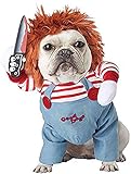 NIDAYE Deadly Puppe Hundekostüm gruselige Hundekleidung Halloween Cosplay Chucky Puppe Hund Kostüm Tragen Sie einen Hut Lustige Hundeparty Kleidung Weihnachten Kostüm (L)