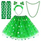 FEPITO St.Patrick's Day Parade Kostümzubehör-Set Beinhaltet Shamrock Green Tutu Tüllrock und Shamrock Stirnband Halskette für St.Patrick's Day Dekoration Party Supplies