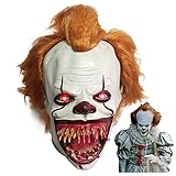 LePyCos Halloween Gruselige Clown Maske Latex Horror Killer Film LED Vollkopf Kostüm Party Maskerade Zubehör (mit Licht), Weiß