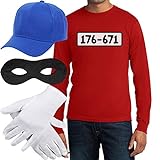 Panzerknacker Banditen Kostüm Langarm-Shirt + MÜTZE + Maske + Handschuhe Langarm T-Shirt Large Rot