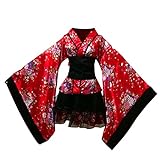 Fenical Frauen Kirschblüten Anime Cosplay Lolita Kleid Japanischen Kimono Kostüm Kleider Kleidung Größe L (Rot)