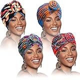 SATINIOR 4 Stück Afrikanische Muster Kopfbedeckung Pre-Gebunden Motorhaube Turban Knoten Mütze Deckel Hut