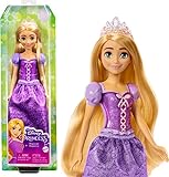DISNEY Prinzessin Rapunzel-Puppe - Bewegliche Modepuppe mit typischem Outfit, abnehmbaren Schuhen und Diadem, lange Haare zum Frisieren, für Kinder ab 3 Jahren, HLW03