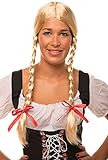 Balinco Heidi/Gretel Perücke blond mit Zöpfen und roten Schleifen für Damen und Herren Fasching Karneval